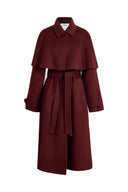 Brianna Belted Detachable Cape Trench Coat in Merino Wool Double-Face