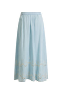 Shirley bestickter Eyelet Jeansrock in gewaschenem Hellblau aus Tencel Denim