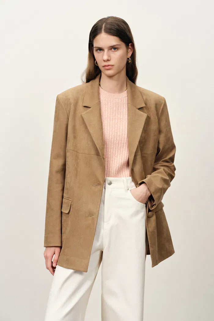 Kendall Straight Notched Lapel Blazer in Faux Suede