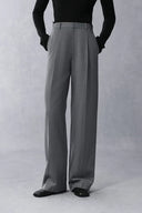 Kano Single Button Tie Waist Blazer and Pants Matching Set in Fine Wool Blend