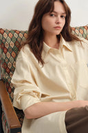 Nicole Pleated Sleeve Oversized Shirt in Cotton Plain Weave