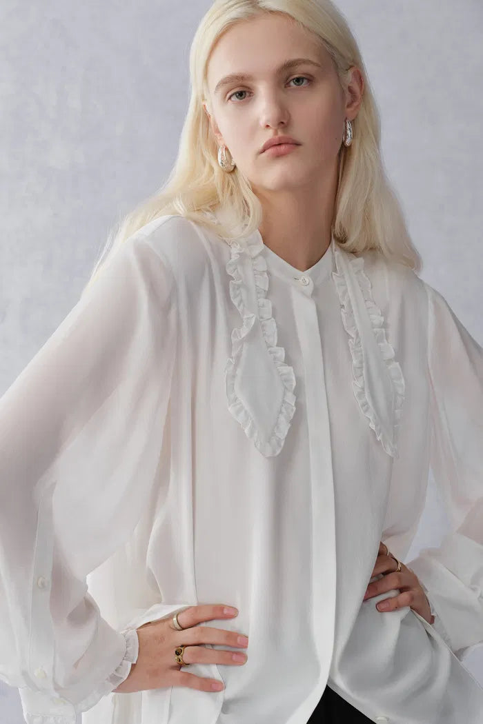 Faustine Detachable Bow Tie Blouse in Silk Georgette