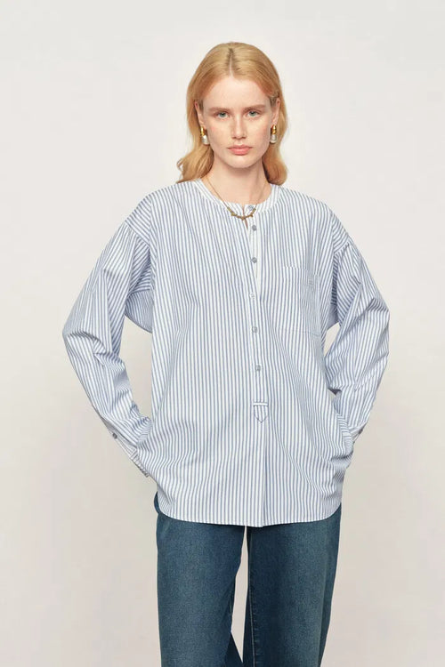 Nia Striped Patchwork Shirt in Cotton Poplin