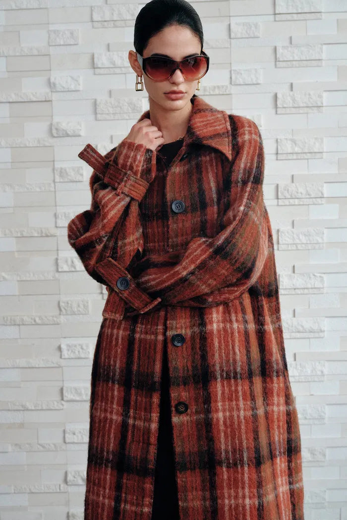 Cristha Check Wool Coat in Merino Mohair Tweed