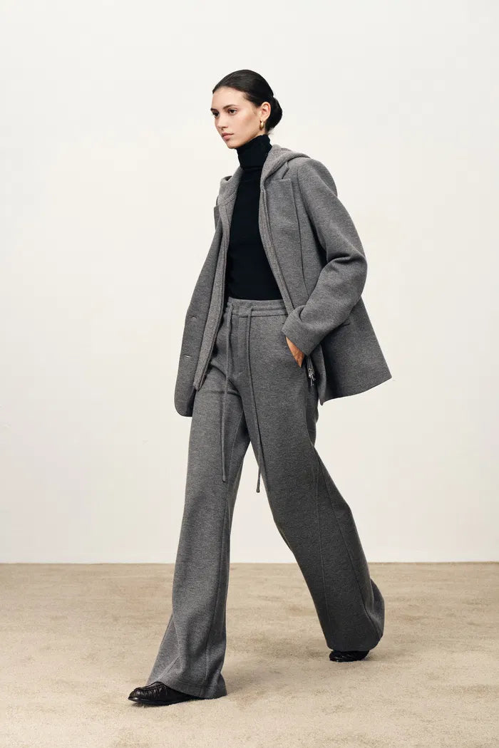 Avery Detachable Knit Hooded Blazer and Pants Matching Sets in Merino Wool
