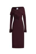 Oona One Shoulder Asymmetric Fringe Dress in Merino Wool with Stretch Knit