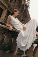 Azaria Boho Lace Panel Embroidery V Neck Sleeveless Dress in Tencel Linen