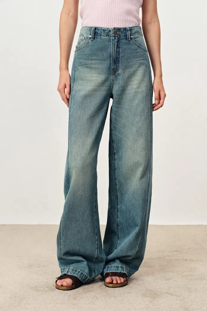 Francesca Yellow Washed Jeans in Cotton Denim