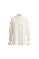 Cecilia Sand-Washed Ruffle-Trim French Blouse In Washed Cotton