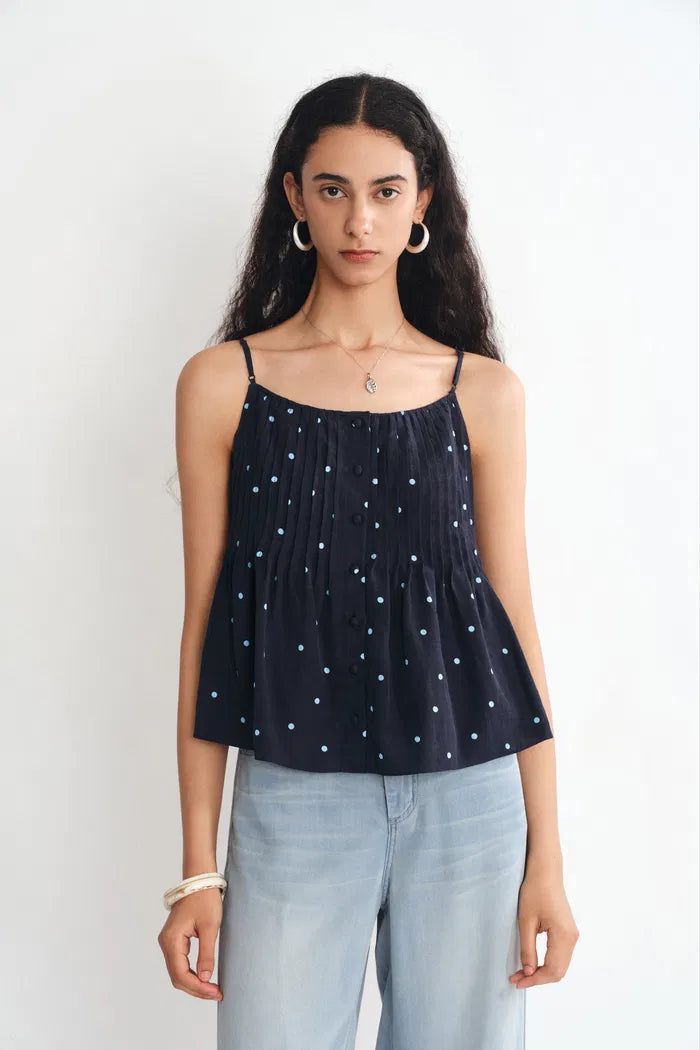 Ellie Polka Dot Cami Top in Linen Blend