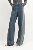 Jeans Holgados Amarillentos Paz Lavados en Denim de Algodón