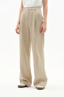 Troy Front Pleated Wide Leg Suit Pants in Dew Retted French Linen