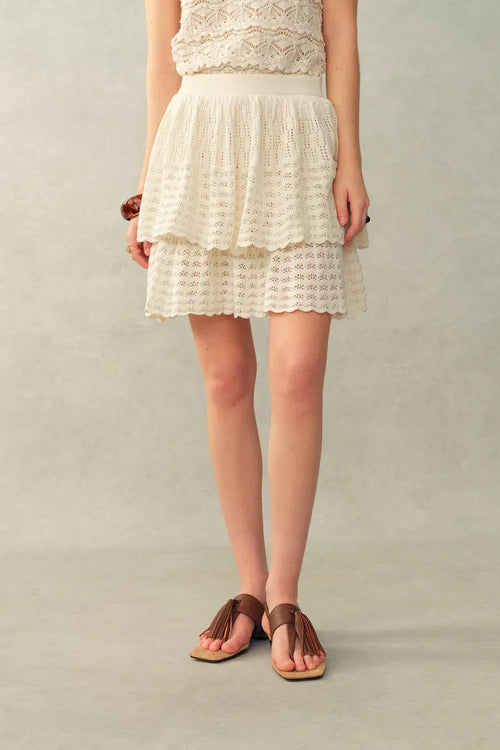 Daisy Tiered Midi Skirt in Cotton Knit