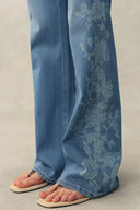 Kari Burnout High Waist Flared Jeans in Stretch Cotton