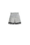Crystalline Silver Sequin Lace Trim Shorts in Sequin Mesh