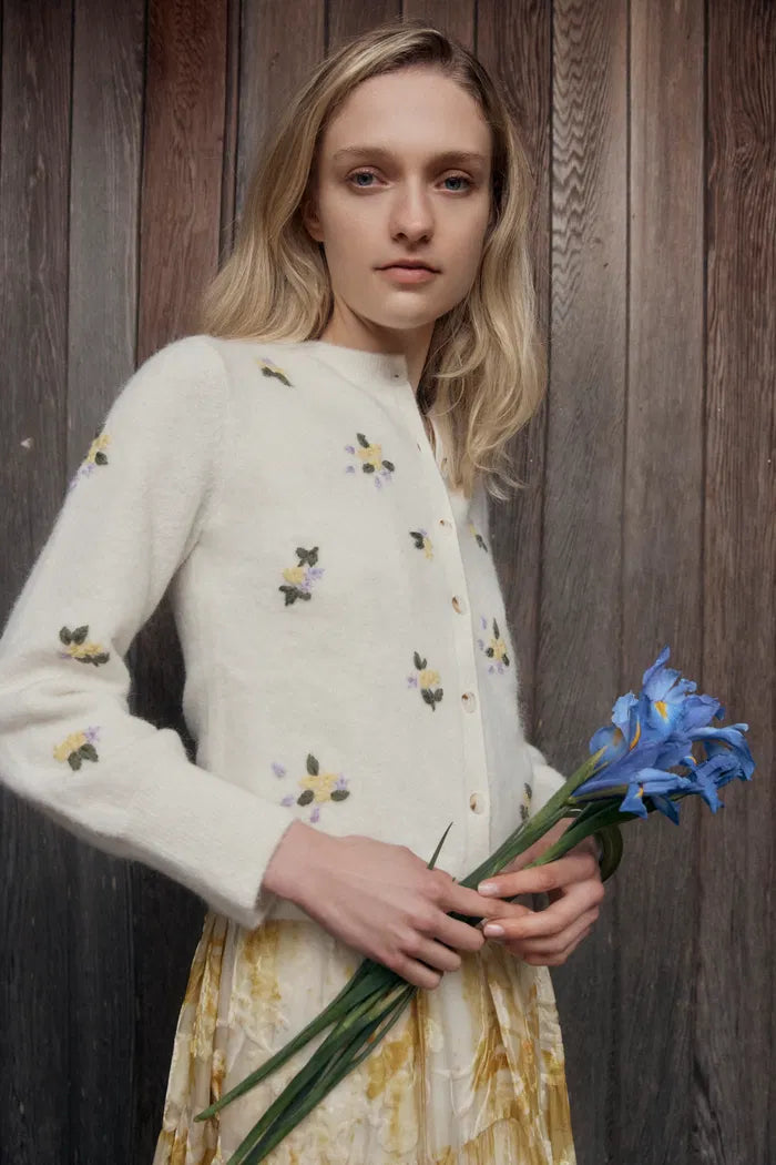 Sabina Jacquard Knit Cardigan in Alpaca-Merino Blend Knit