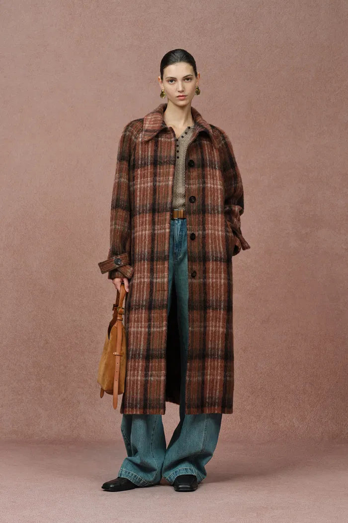 Cristha Check Wool Coat in Merino Mohair Tweed – fbrq.com