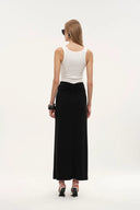 Siren Ruched Slit Midi Skirt in Four Way Stretch Fabric