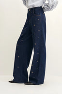 Hestia Hand Beaded Star Embellishment Jeans in Lyocell Denim