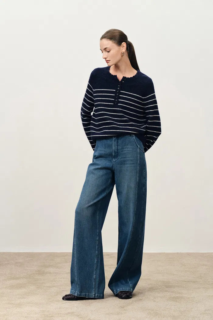 Kira Washed Barrel Leg Jeans in Cotton Denim