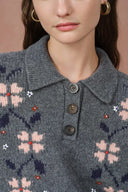 Fika Floral Knit Polo Shirt in Merino Wool Knit