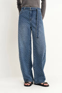 Jeans Skylar con Cinturón y Degradado Texturizado en Denim Jacquard de Algodón