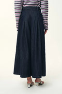 Pantalon style jupe-culotte à nouer à la taille Mathilde en denim mélangé chanvre