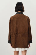 Arden Adjustable Drawstring Leather Jacket in Faux Suede