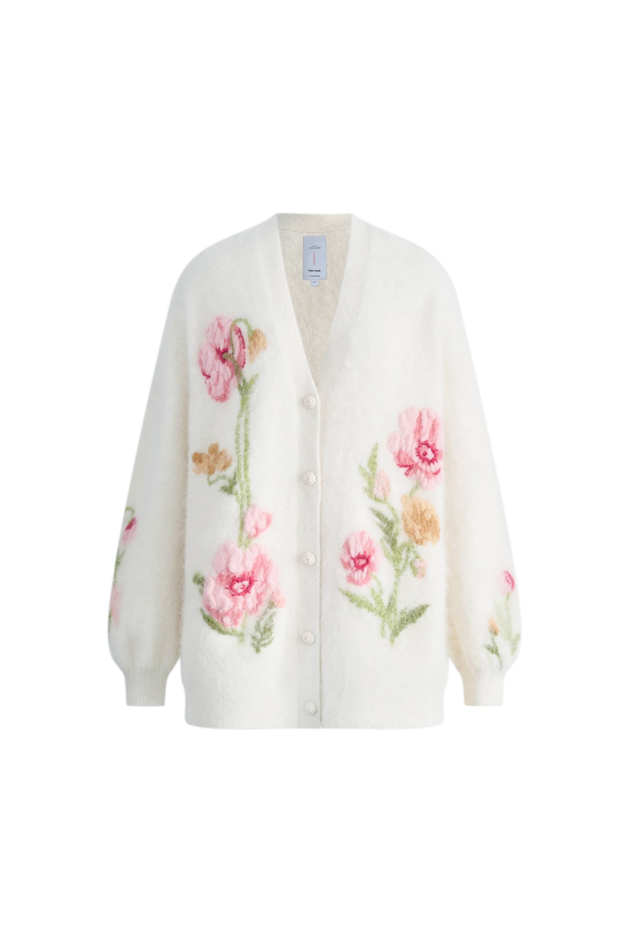 Papaver 3D Floral Embroidered Cardigan in in Alpaca Blend Knit