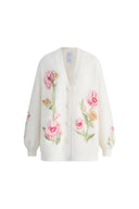 Cardigan brodé floral 3D Papaver en mélange alpaga tricoté