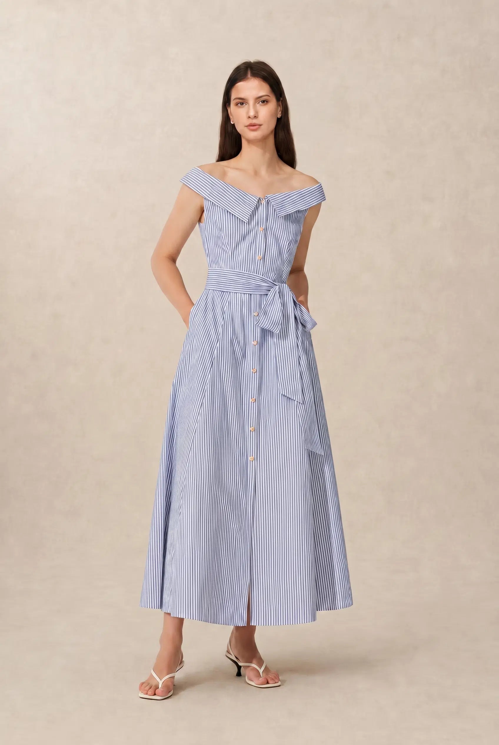 Claudia Off Shoulder Striped Dress in Cotton M