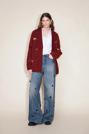 Erica V-Ausschnitt bestickter Pony-Cardigan aus Woll-Mohair-Mischstrick