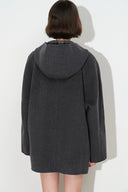 Aeliana Plaid Hooded Midi Coat in Dark Grey Wool Blend