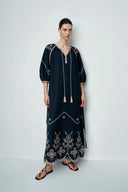 Antonia Embroidered Robe Dress in Linen Blend