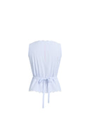 Top sin mangas con encaje, bordado a rayas y diseño Lone en algodón arrugado