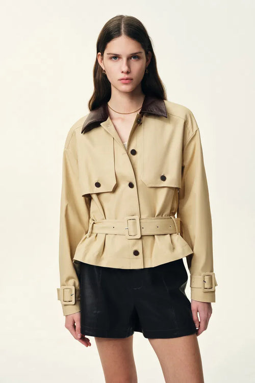 Charlie Detachable Snake Print Collar Jacket in Lightweight Trench Cotton