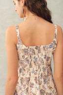 Scarlett Handpainted Waterlily Square Neck Fitted Sleeveless Dress in Cotton