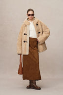 Clémence New Semi Oversized Hooded Sherpa Short Coat in Wool Blend