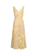 Calista Handpainted Floral Sleeveless Dress in Chiffon Pleates