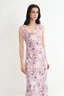 Vestido Flora con cuello drapeado asimétrico Alice en crepé de seda de morera