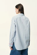Lismore Contrast Embroidery Striped Shirt in Textured Crinkle Cotton