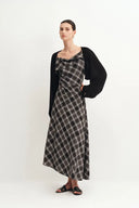 Anna Slanted Checkered Strap Dress in Fine Wool Blend