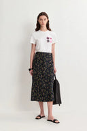 Falda Midi Francesa Zinnia Floral en Crepé de Seda Mulberry