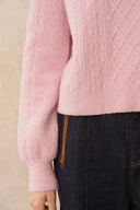 Cersei Hand Work Henley Cable Pattern Sweater in Merino Wool