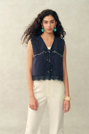 Blue Ivy Matrosenkragen Ärmelloses Top und Rock Set aus Baumwoll-Jacquard mit Spitze