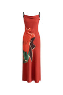 Nellie Hand Painted Printed Slip Dress in Silk Satin