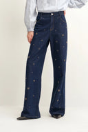 Hestia Hand Beaded Star Embellishment Jeans in Lyocell Denim