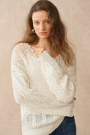Livy Scalloped Neckline Cardigan in Textured Cotton Knit
