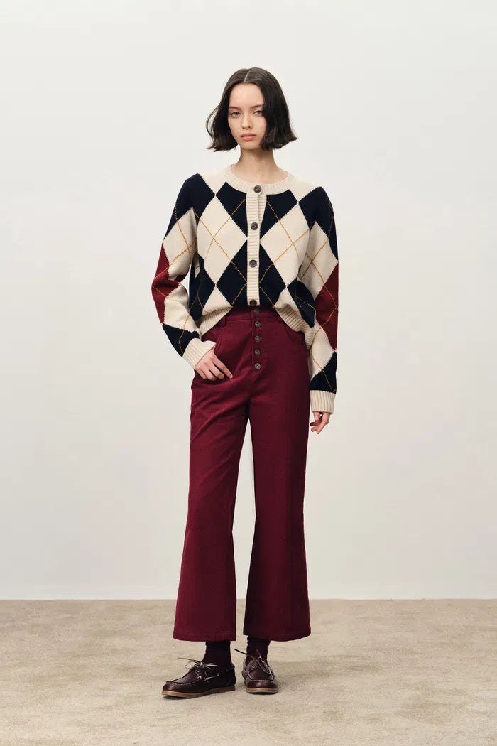 Louis French Flared Cropped Trousers in Cotton Corduroy