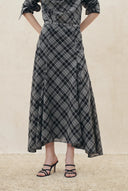 Fern Plaid Panelled Skirt in Cotton Blend